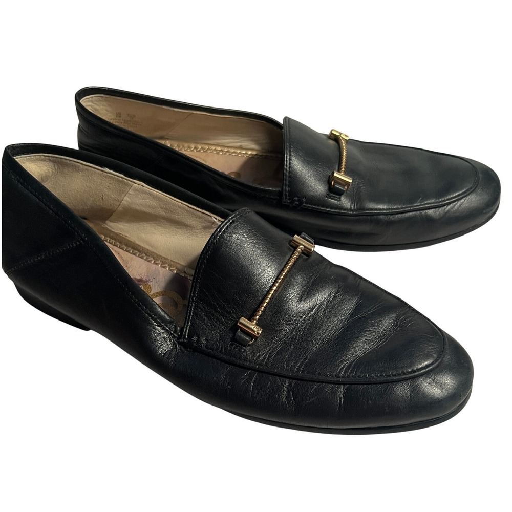 Sam Edelman Lior Black Leather Slipon Loafer Size 8 Polished Horsebit Hardware